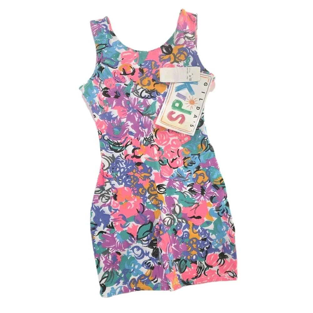 Gilda Marx Kids VTG 80s Pastel Scribbles Cotton Biketard Leotard Dance Size 8/10